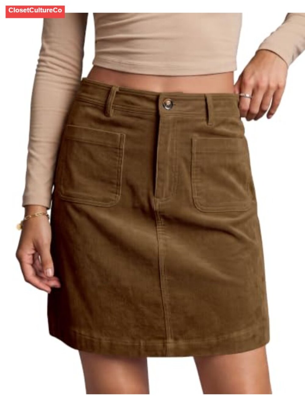 Corduroy High Waisted A-Line Short Skirt with Pockets